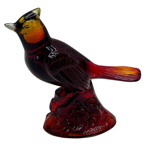 Beautiful Mosser Glass Red Amberina Perched Cardinal Bird - Picture 3 of 8